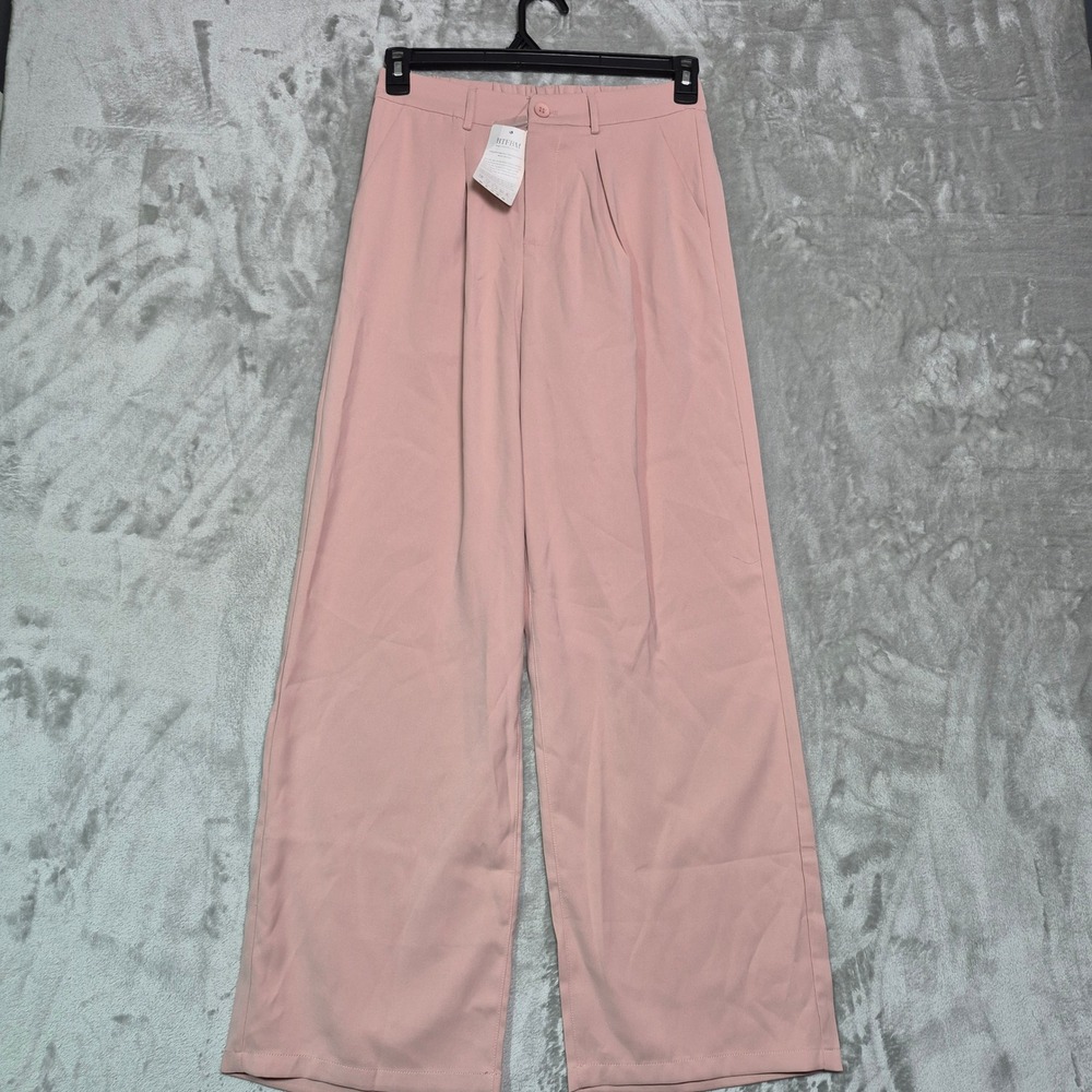 BTFBM Womens High Waisted Wide Leg Dress Pants Pleated Blush Pink Size S NWT